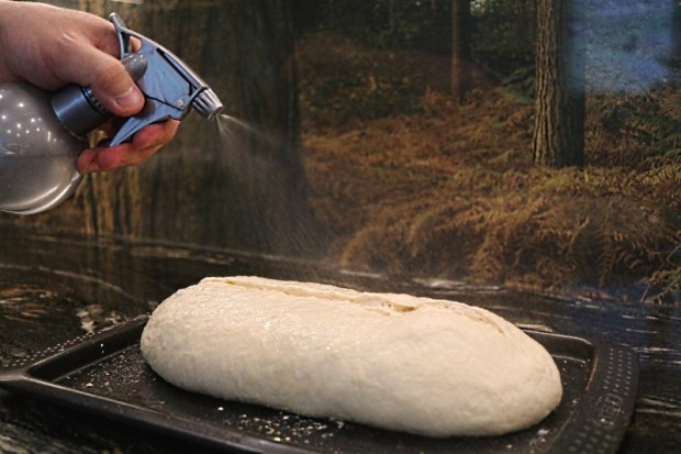 ... then spray the dough to keep it moist during baking