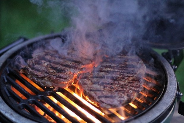 Rib-eye steaks flame grilled on a Big Green Egg