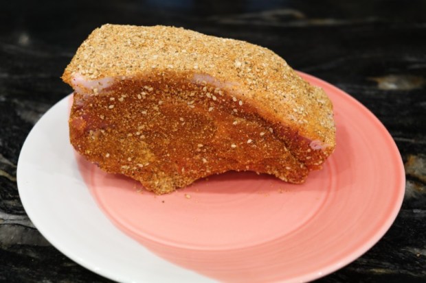 Double-cut pork chops rubbed and ready