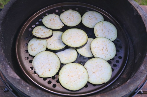Bottom layer of sliced aubergine ...