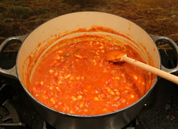 Beans simmering on the stove