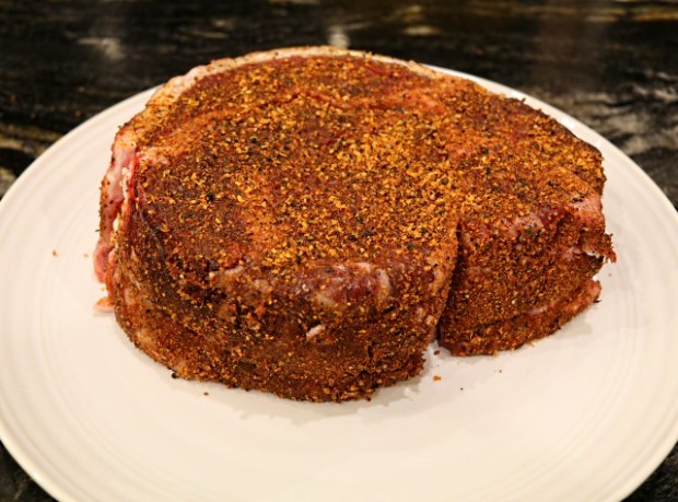 Rib-eye rib with a Dizzy Pig Cow Lick rub