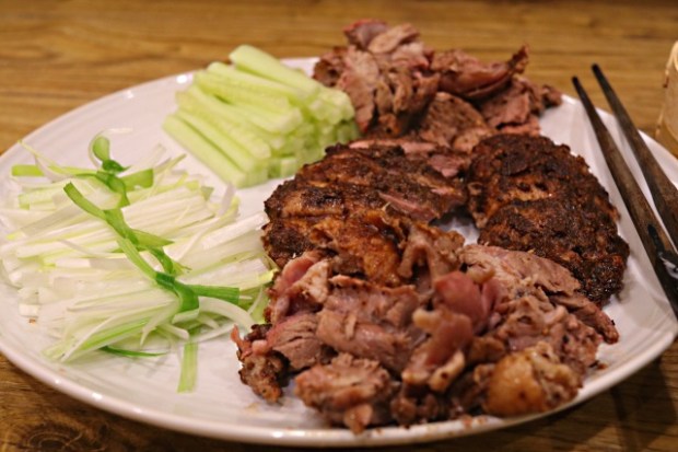 Crispy aromatic duck with spring onions and cucumber