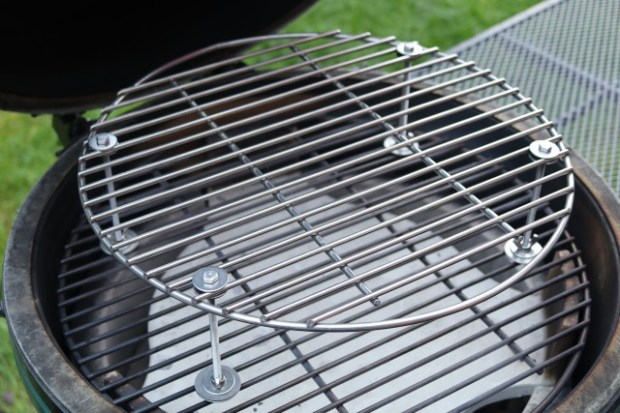 Large Big Green Egg with a raised cooking surface
