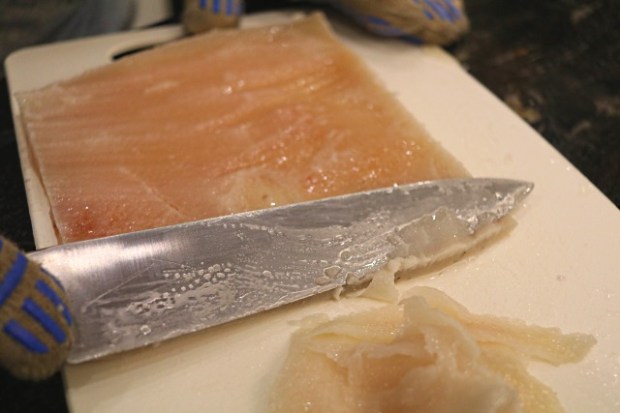 More fat can be removed after boiling the skin