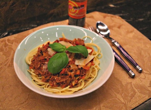 Spaghetti bolognese enhanced with a Dizzy Pig Dizzy Dust rub