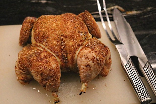 Spatchcock chicken with a Dizzy Pig Tsunami Spin crust roasted in an oven