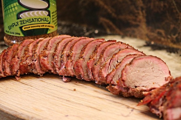 Pork fillet sliced with a crisp crust
