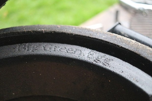 Fire ring coated with fat on the Big Green Egg logo