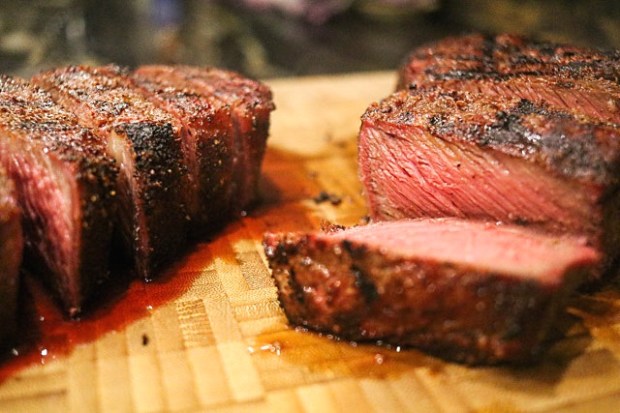 Reverse-seared steak with an even level of done throughout