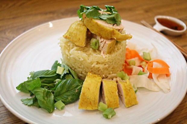 Assembled dish complete with condiments and dipping sauce