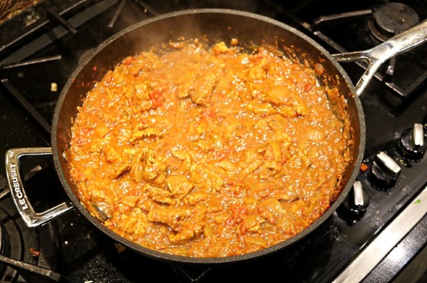 Curry simmering to reduce before serving