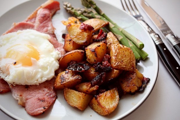 Sautéed potatoes, red pepper and chorizo served for breakfast