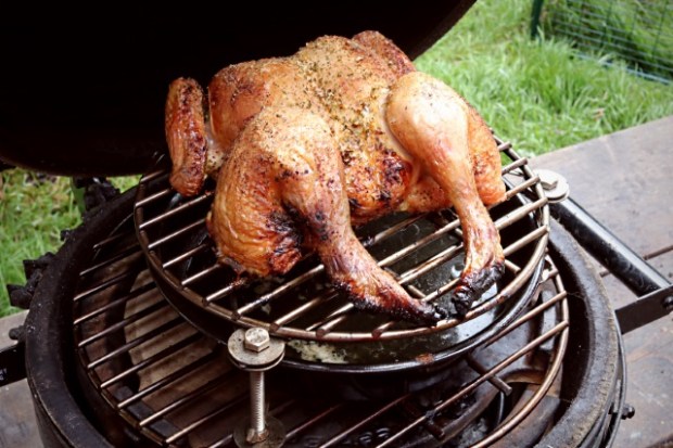 Roasting a spatchcock chicken with a gravy drip pan underneath