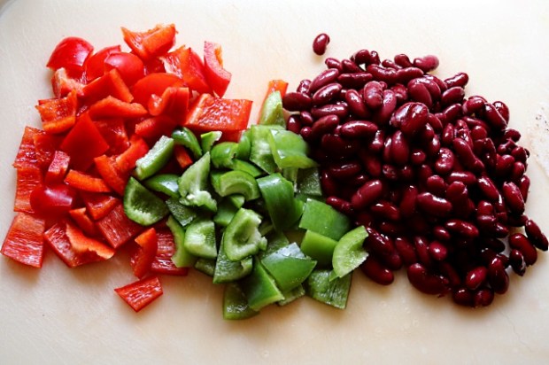 Peppers and beans ready to be cooked