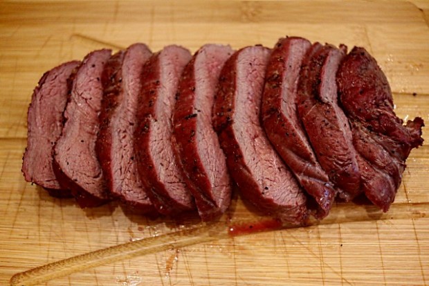 Roasted venison haunch (small) carved ready for dinner