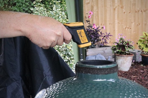 Checking the pizza stone is at temperature