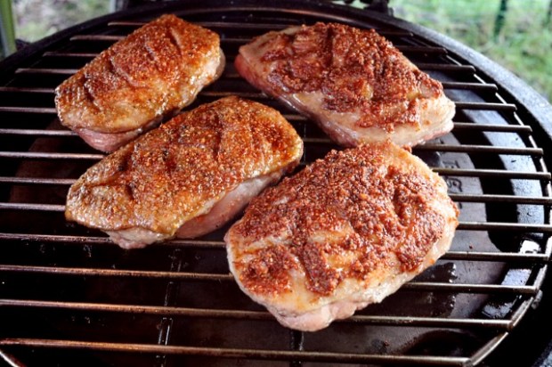 Duck breast cooked two ways in the Big Green Egg