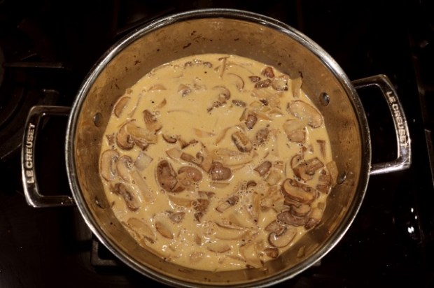 Madeira and mushroom steak sauce reducing