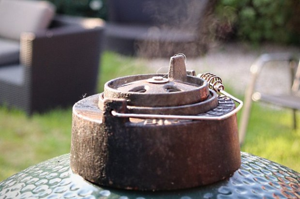 Smoke being generated using a Big Green Egg