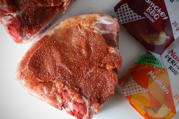 Pork chops rubbed with the two Nando's 
