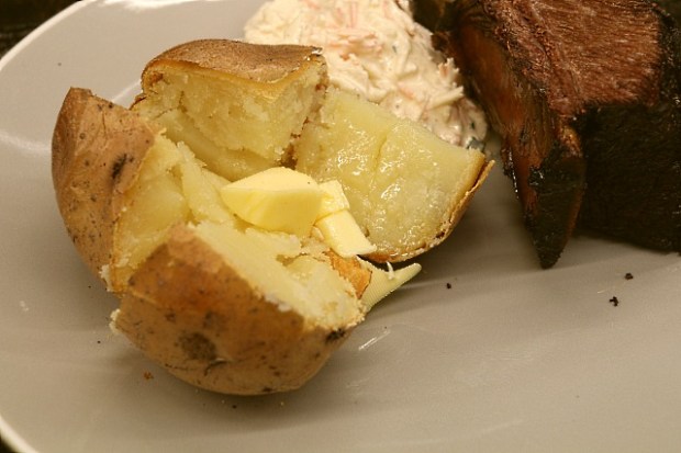 Baked Ramos potato with beef short rib and coleslaw