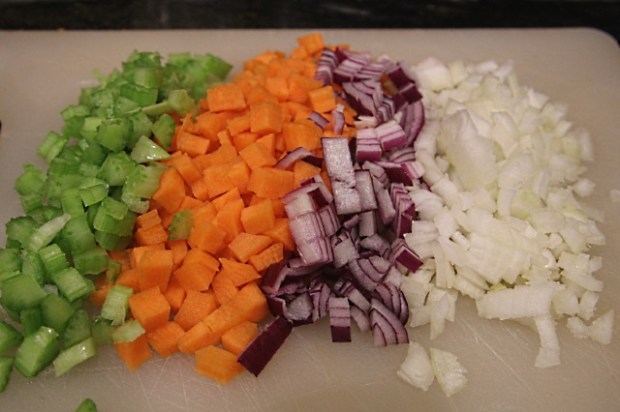 Celery, onions and carrots chopped and ready