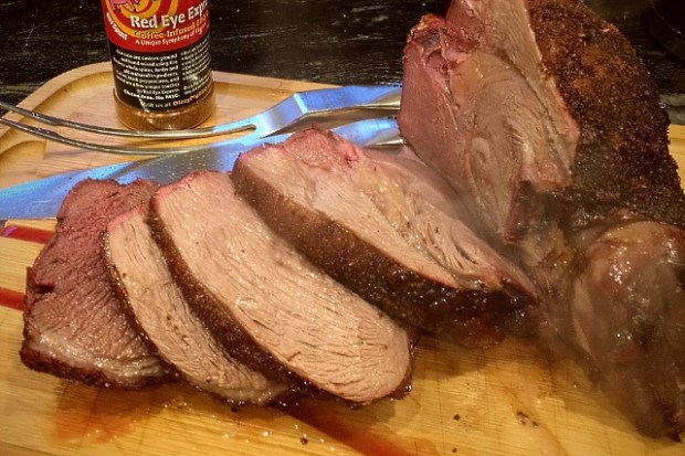 Roast leg of mutton carved and ready to serve