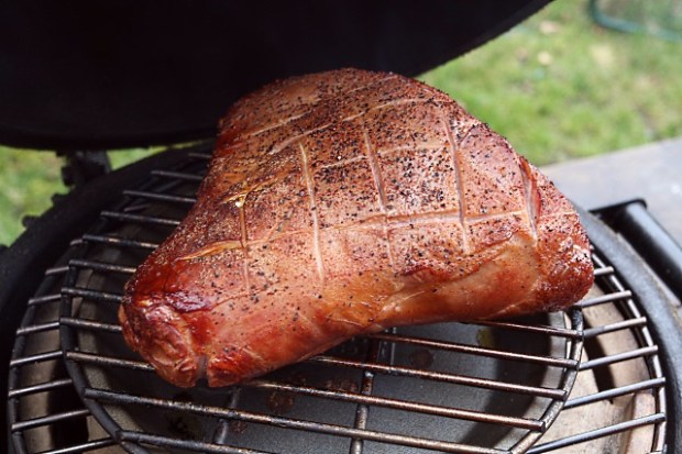 After 90 mins of smoking over cherry wood