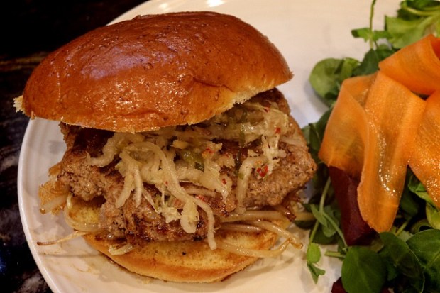Vietnamese pork and lemongrass burger with kimchi