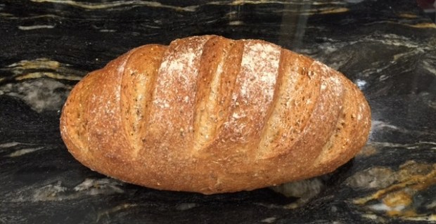 Bloomer loaf with grooves from scoring the dough