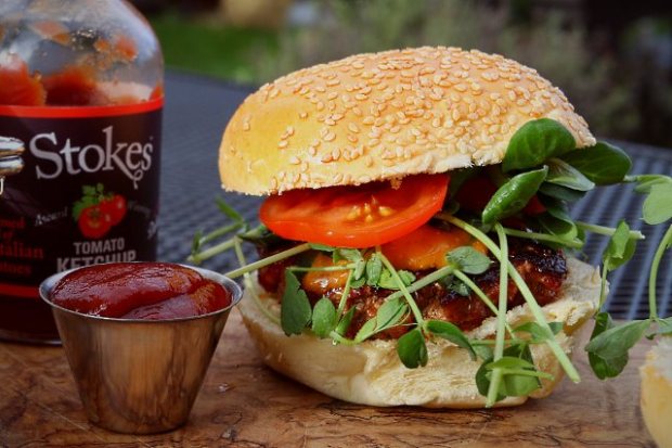Mad Max turkey burger served with some tomato ketchup