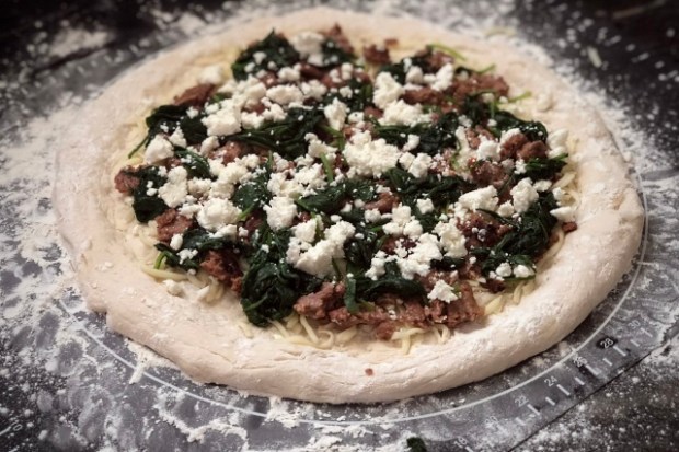 Toppings added, ready to bake