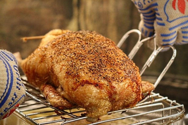 Moving the duck with meat lifters