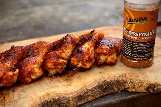 Huckleberry glazed chicken wings with Crossroads rub