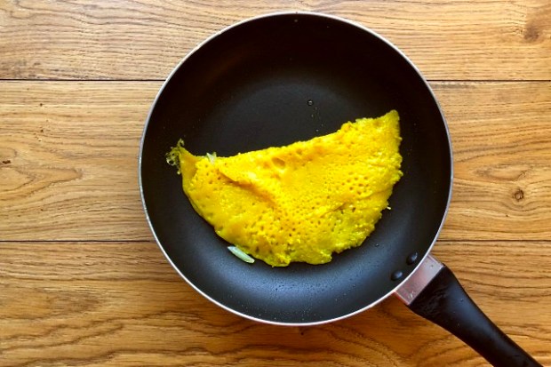 Folding over in the pan