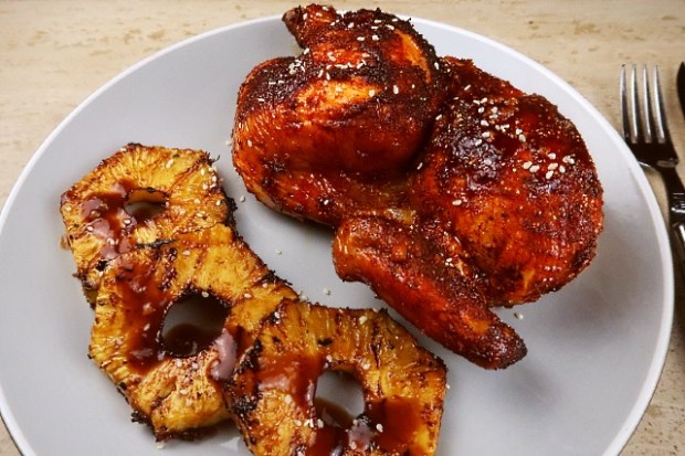 Huli huli chicken with grilled pineapple