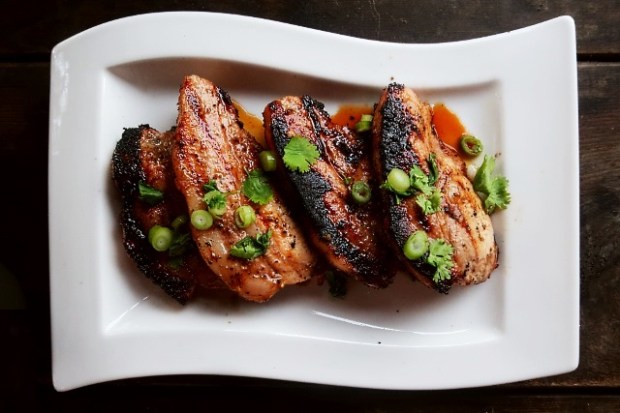 Vietnamese lemongrass pork garnished and served