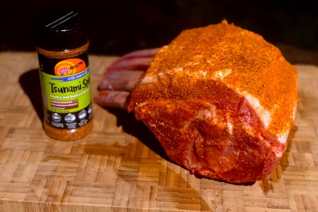 Tomapork rack rubbed and ready to cook