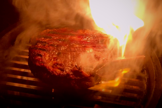 Searing with truffle butter on a Big Green Egg