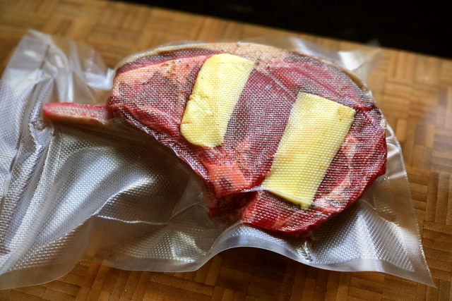 Vacuum sealed with salt, pepper and butter